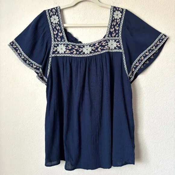 Madewell 1X Plus Boho Embroidered Square-Neck Top - Picture 2 of 16
